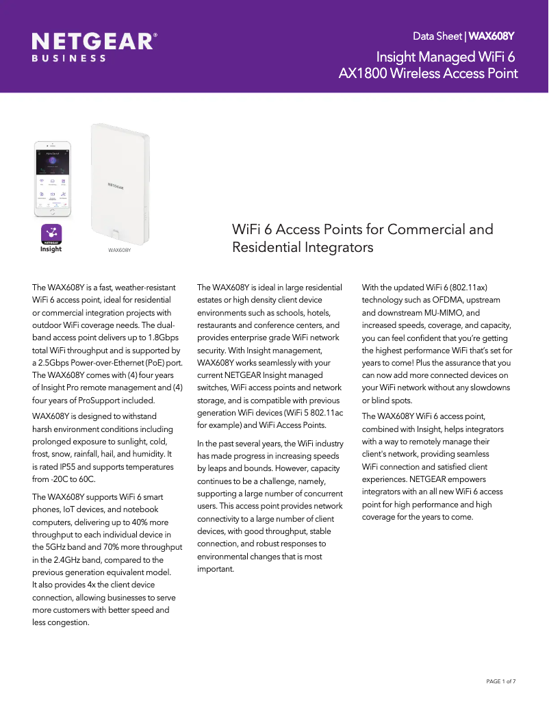 Página 1 del manual Ficha técnica Netgear WAX608Y