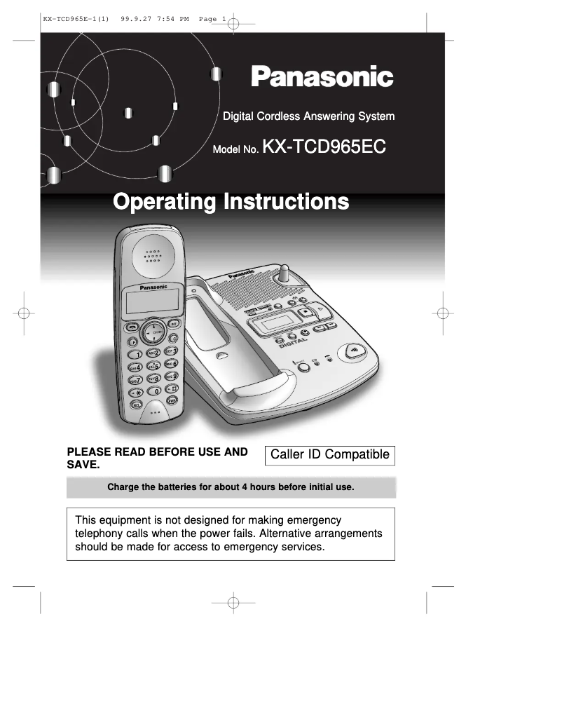 Imagen de la primera página del manual del dispositivo KX-TCD965