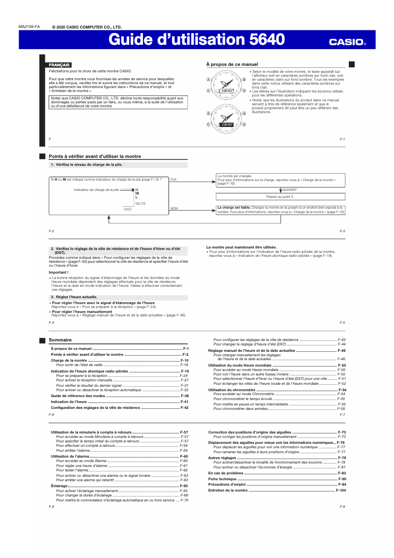 Page 1 de la notice Manuel utilisateur Casio G-Shock GA-5600