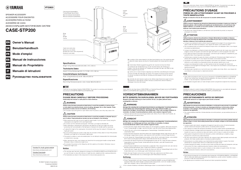 Page 1 de la notice Manuel utilisateur Yamaha CASE-STP200