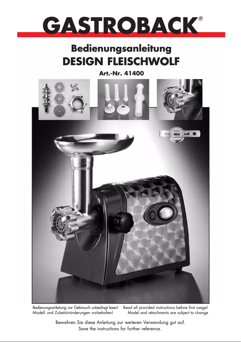 Page 1 de la notice Manuel utilisateur Gastroback 41400