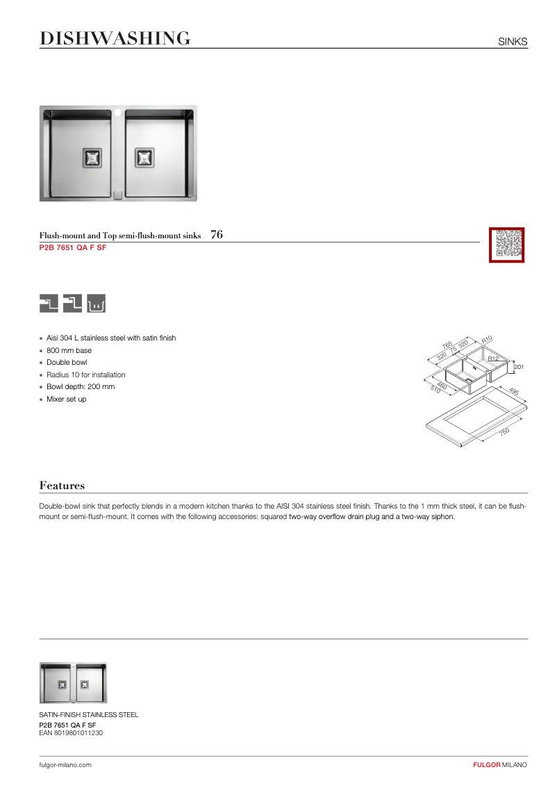 Page 1 de la notice Manuel utilisateur Fulgor Milano P2B 7651 QA F-SF