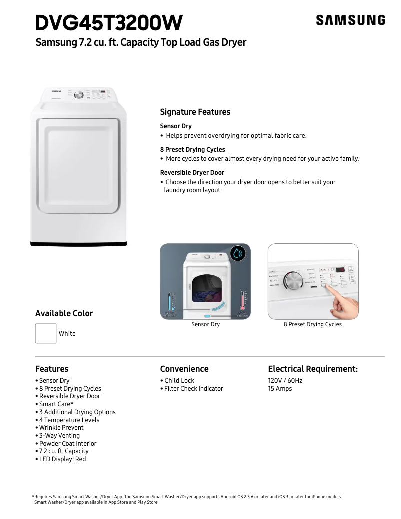 Página 1 del manual Ficha técnica Samsung DVG45T3200W