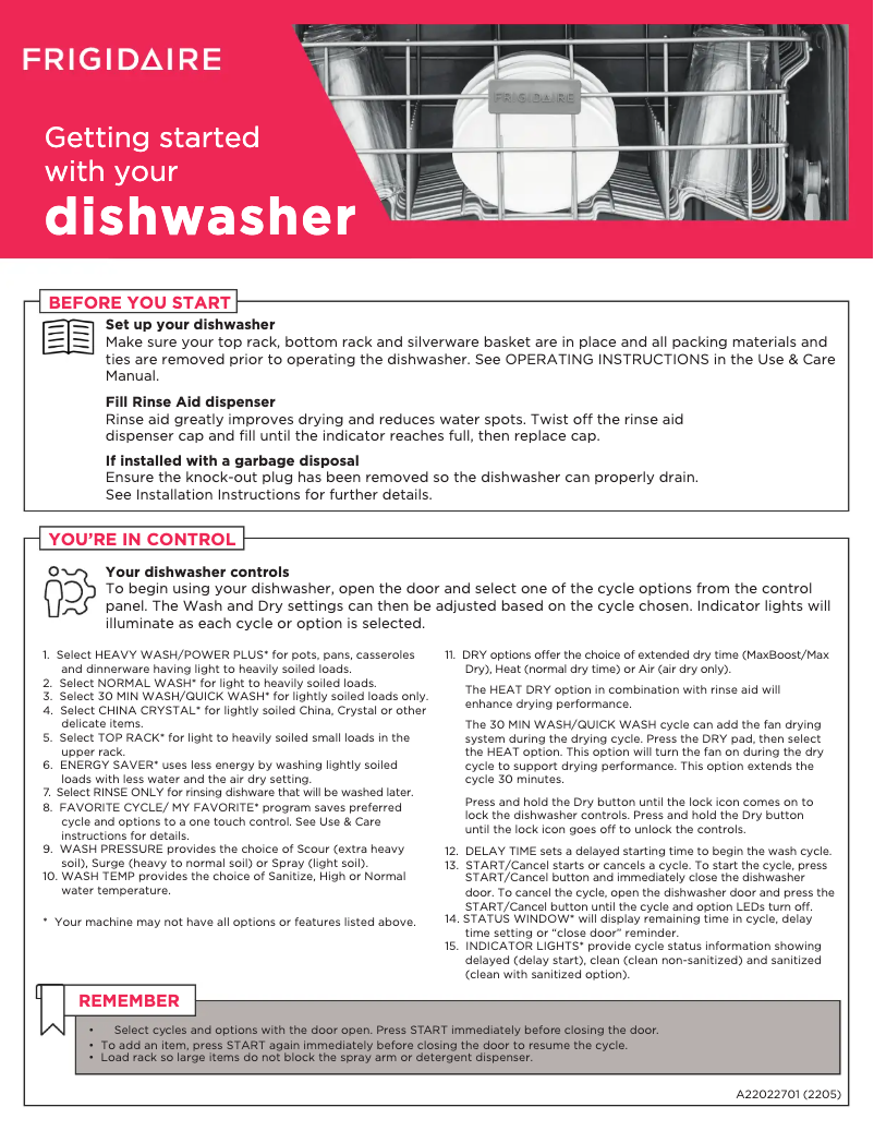 Page 1 de la notice Guide de démarrage rapide Frigidaire FDPH4316AD