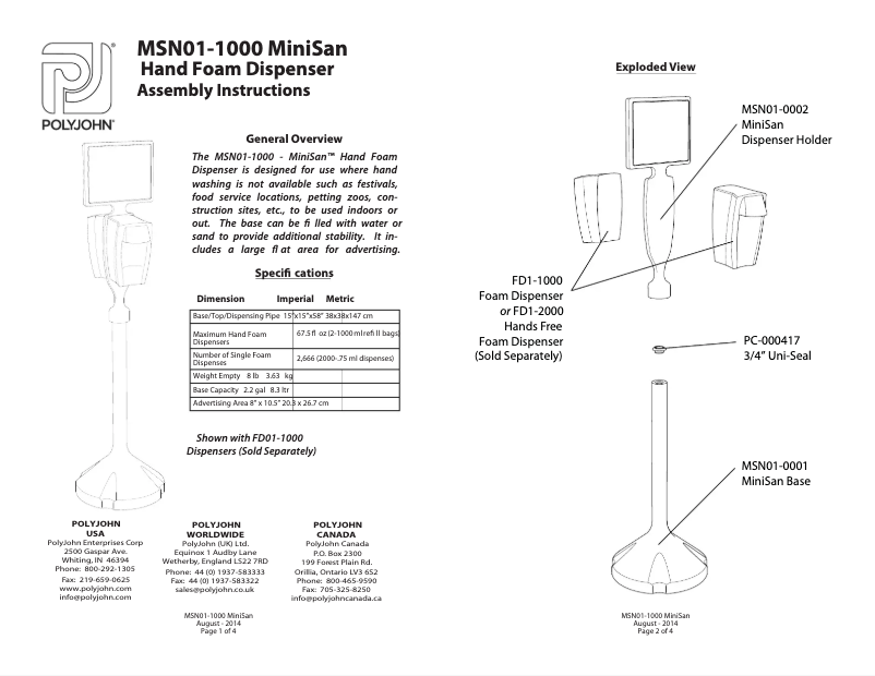 Page 1 de la notice Manuel utilisateur PolyJohn MSN01-1000GG