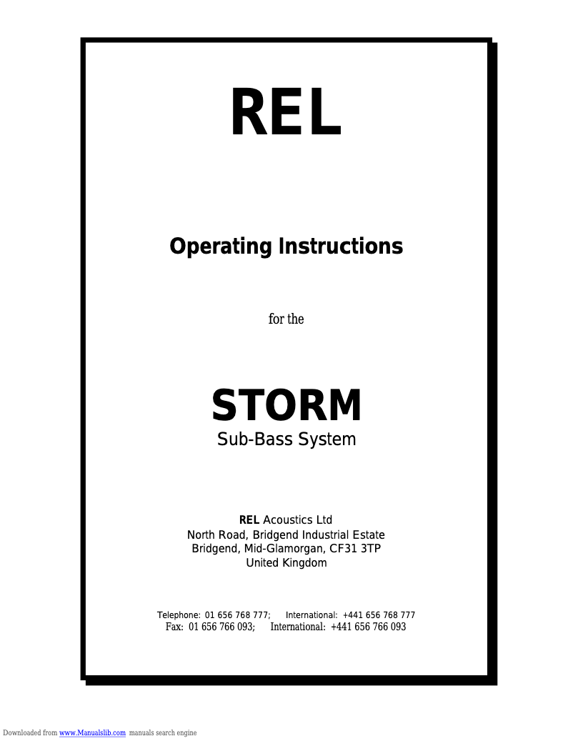 Page 1 de la notice Manuel utilisateur REL Acoustics Storm