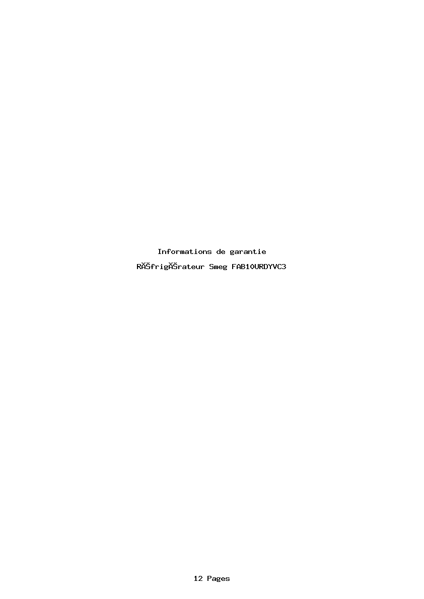 Page 1 de la notice Informations de garantie Smeg FAB10URDYVC3