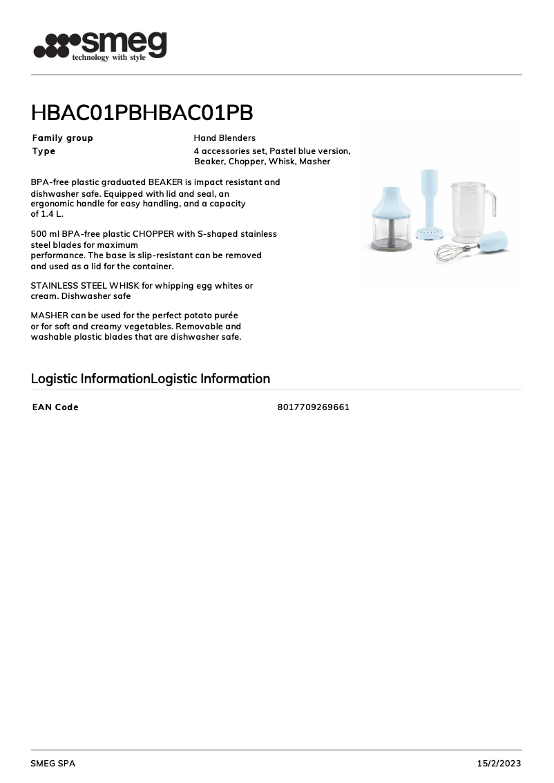 Page 1 de la notice Brochure Smeg HBAC01