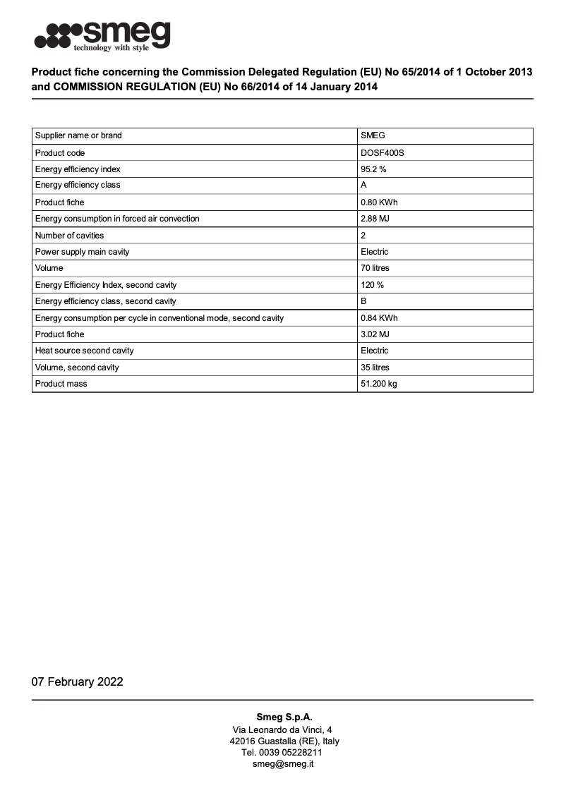 Page 1 de la notice Brochure Smeg DOSF400S