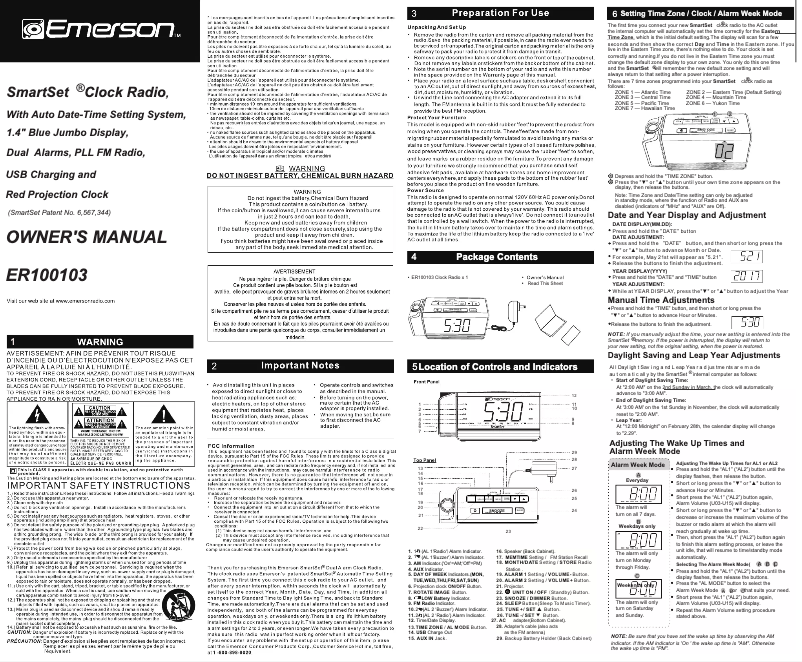 Page 1 de la notice Manuel utilisateur Emerson Radio ER100103