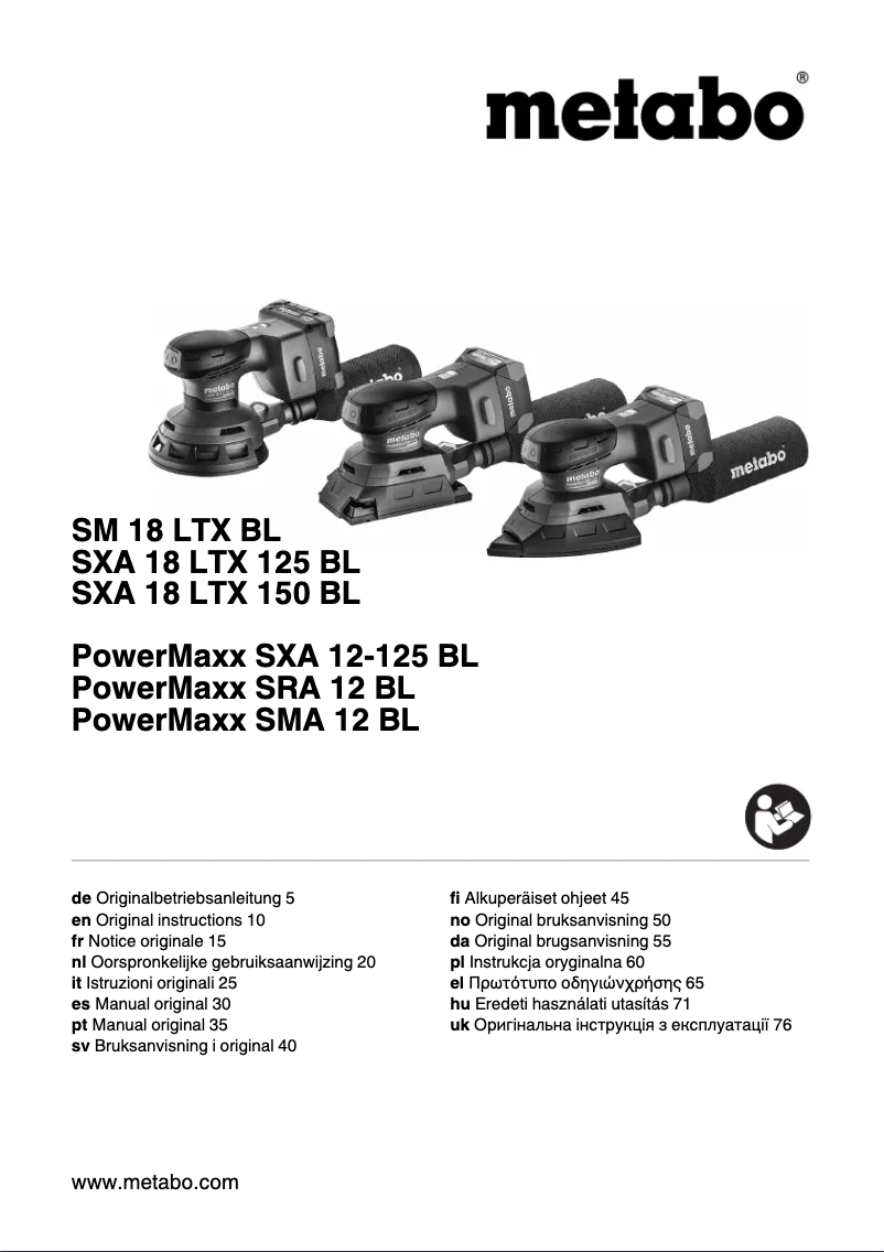Page 1 de la notice Manuel utilisateur Metabo SM 18 LTX BL