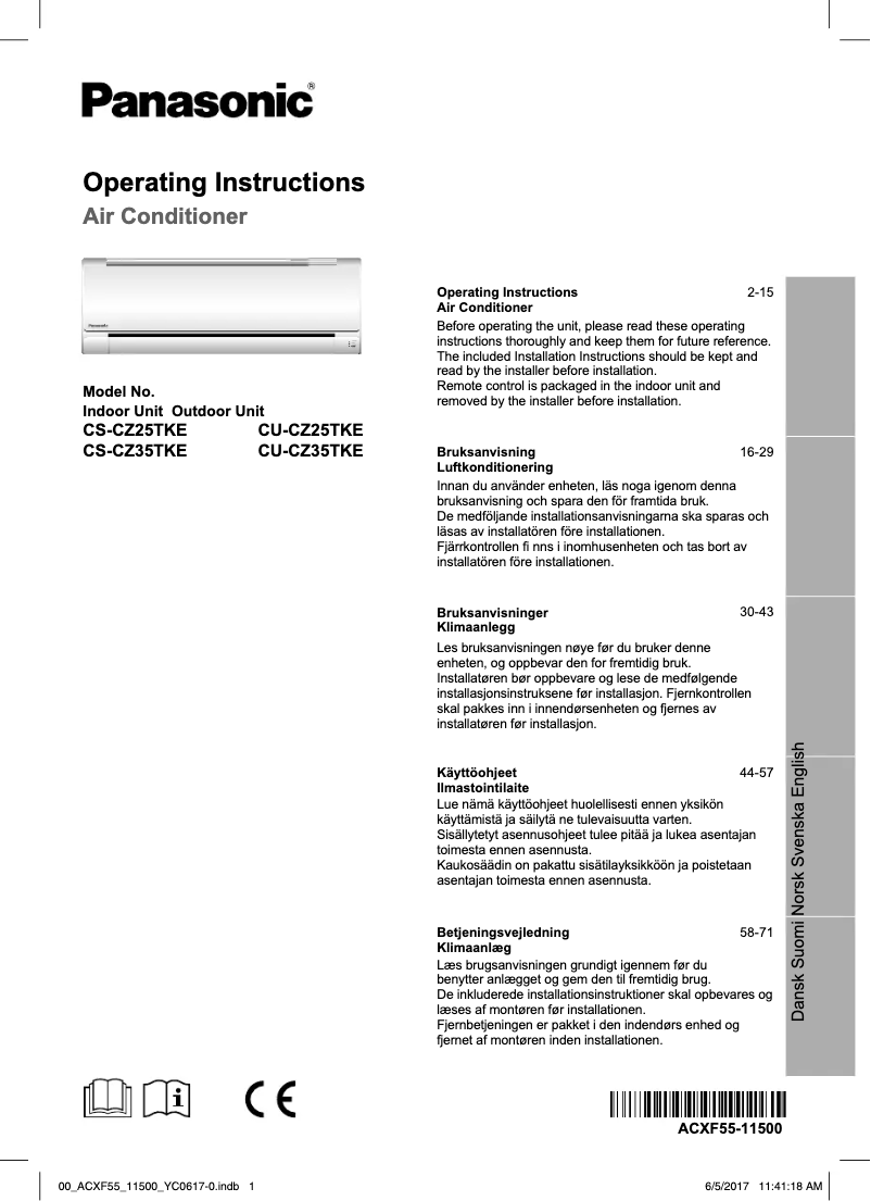 Page 1 de la notice Manuel utilisateur Panasonic CU-CZ25TKE