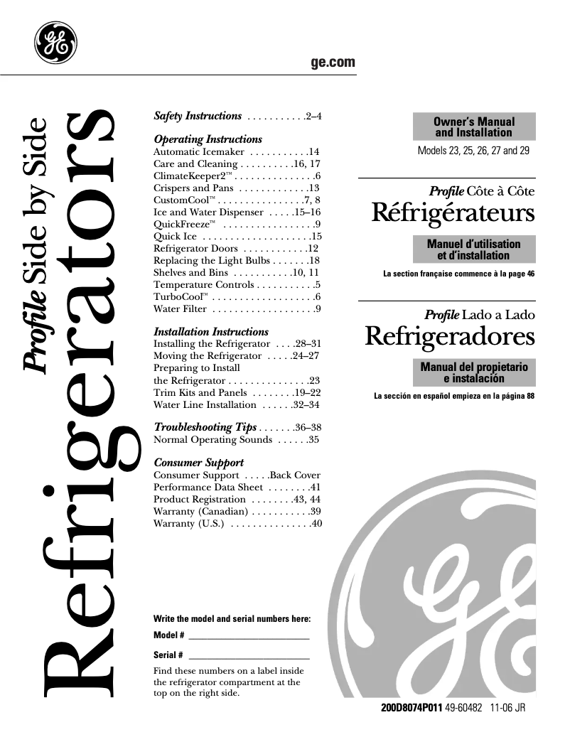 Page 1 de la notice Guide d'installation GE PCF25PGTWW