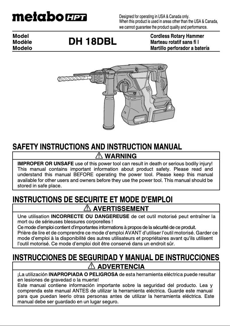 Page 1 de la notice Manuel utilisateur HiKOKI DH18DBL