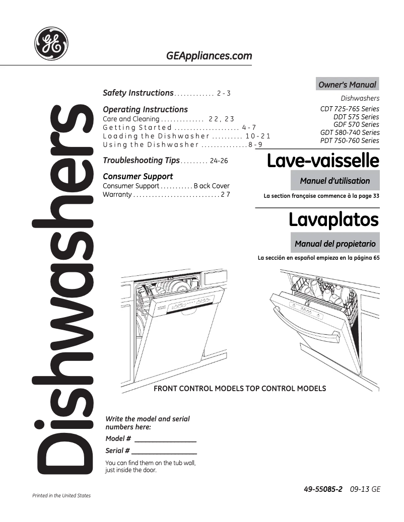 Página 1 del manual Manual de uso y mantenimiento GE PDT760SSFSS