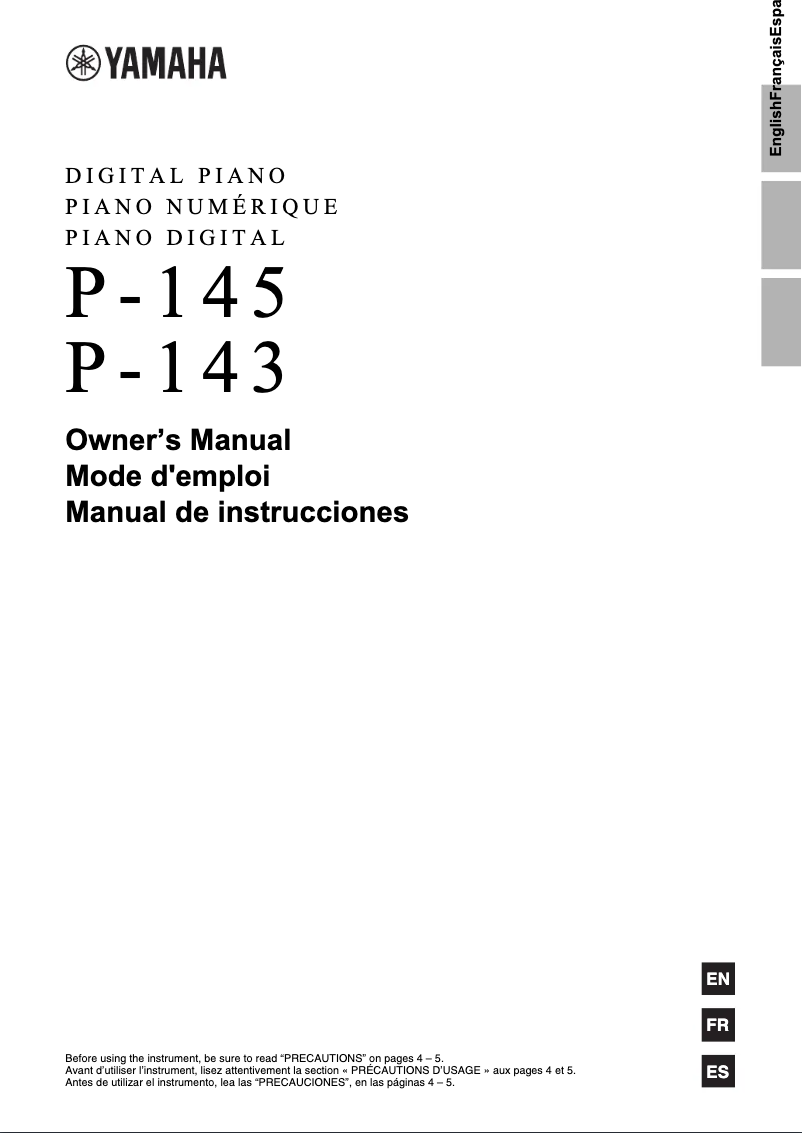 Page 1 de la notice Manuel utilisateur Yamaha P-143