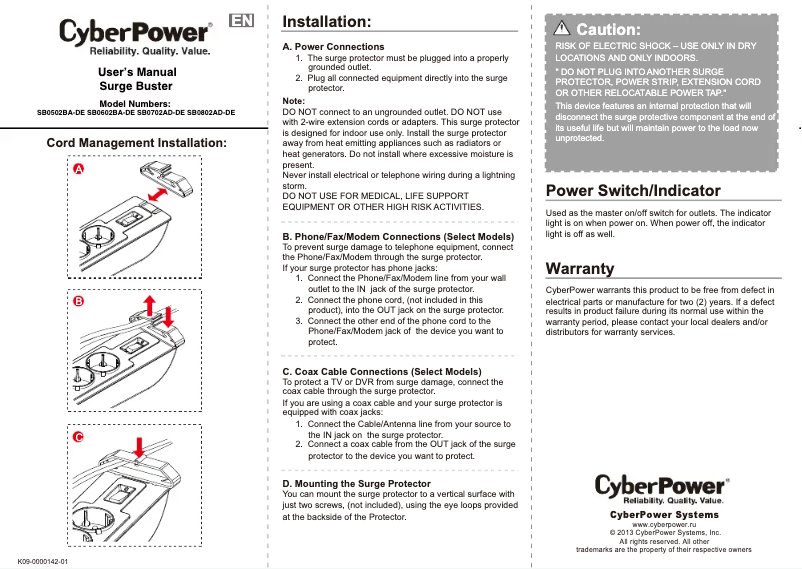 Página 1 del manual Manual de usuario CyberPower SB0502BA-DE-B50