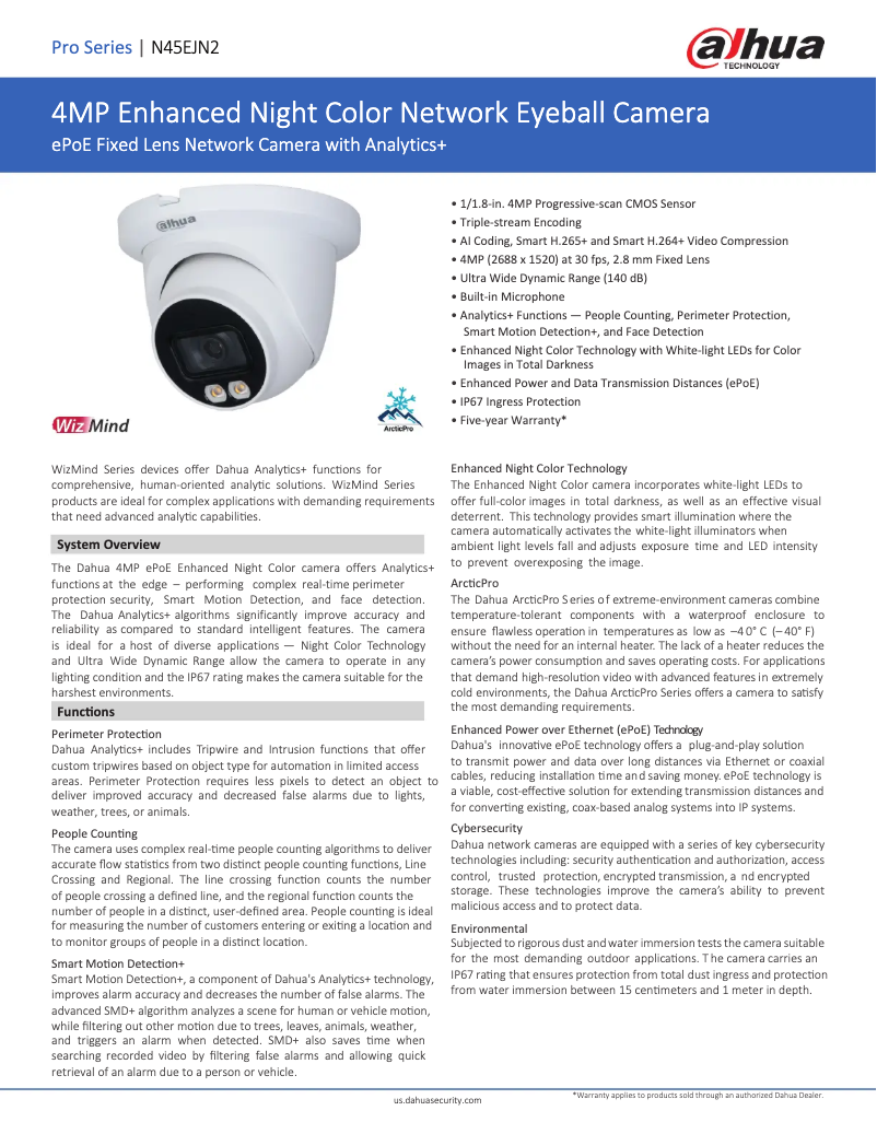 Page 1 de la notice Fiche technique Dahua Technology N45EJN2