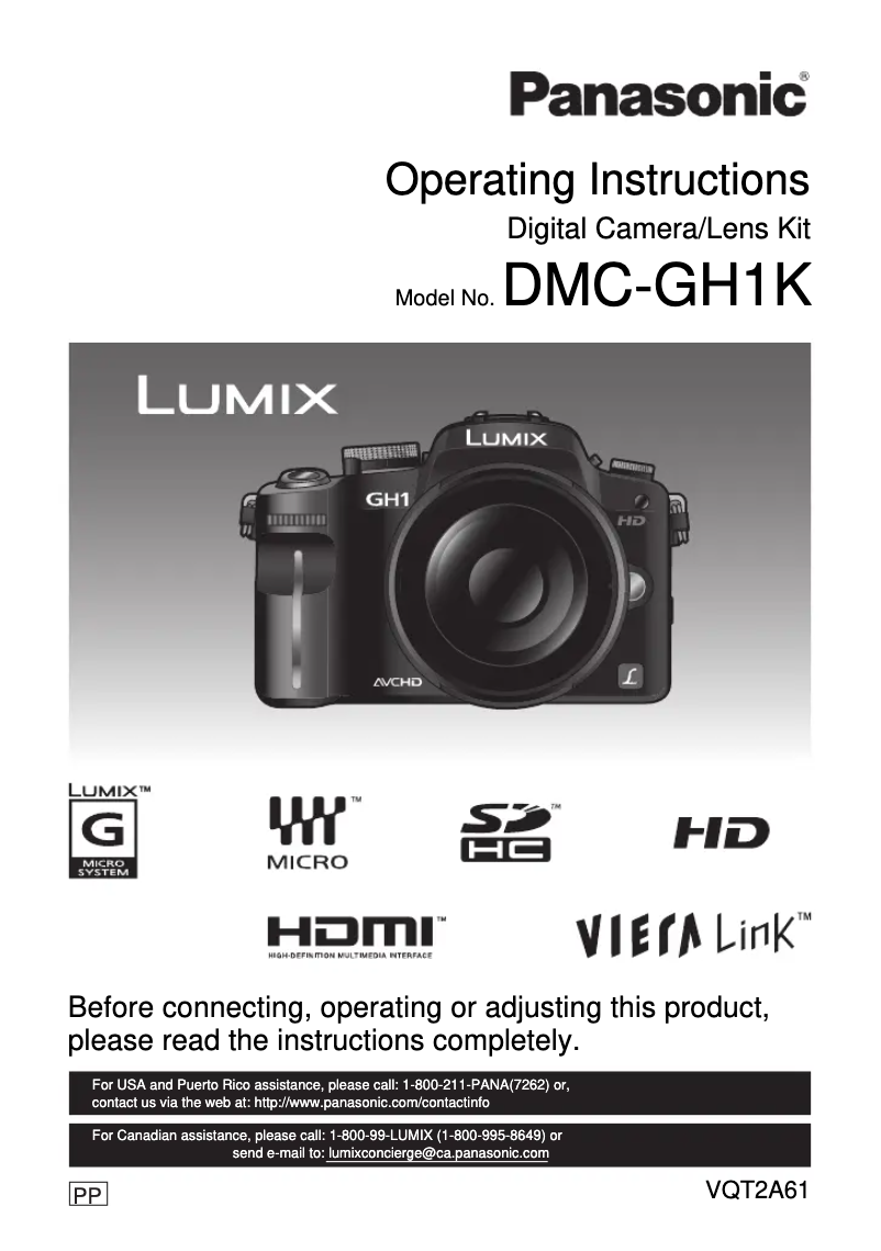 Page 1 of the manual User Manual Panasonic Lumix DMC-GH1K