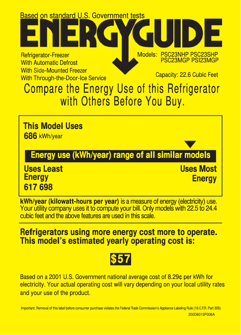 Page 1 of the manual Energy Label GE PSI23MGPBB