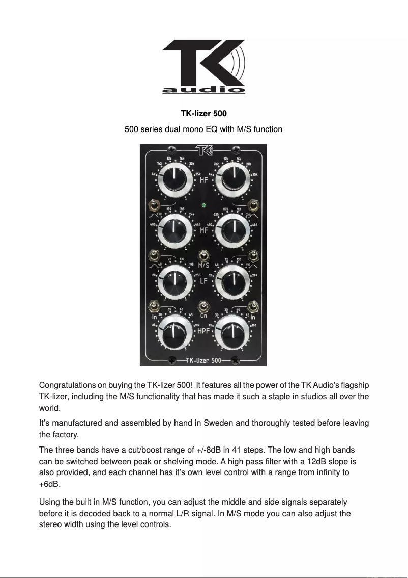 Page 1 of the manual User Manual TK Audio TK-lizer 500