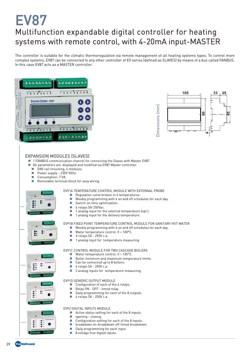 Page 1 de la notice Fiche technique Fantini Cosmi EV87
