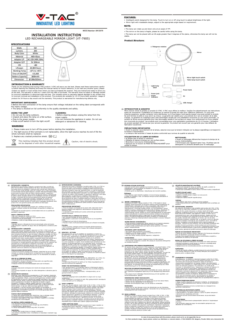 Page 1 de la notice Manuel utilisateur V-TAC VT-7905