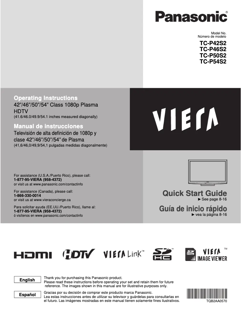 Page 1 de la notice Manuel utilisateur Panasonic Viera TC-P50S2