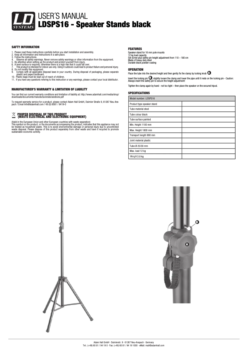 Página 1 del manual Manual de usuario LD Systems LDSPS16