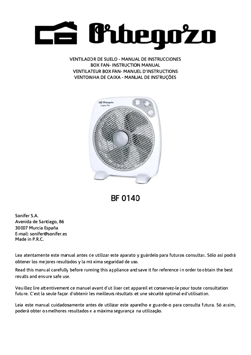 Page 1 de la notice Manuel utilisateur Orbegozo BF 0140