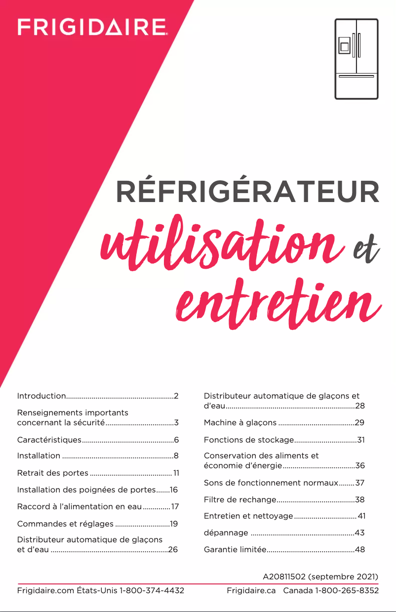 Page 1 de la notice Manuel utilisateur Frigidaire FRFC2323AS