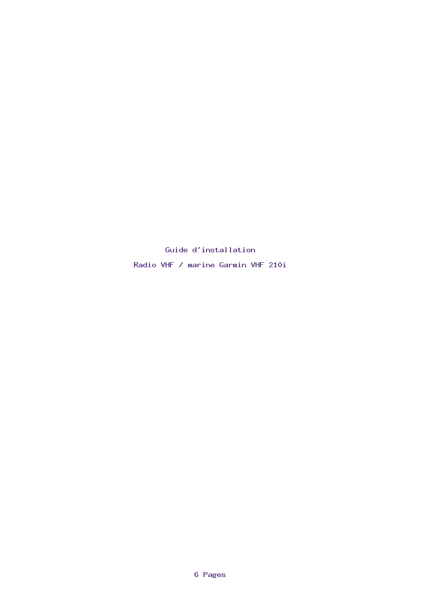 Page 1 de la notice Guide d'installation Garmin VHF 210i
