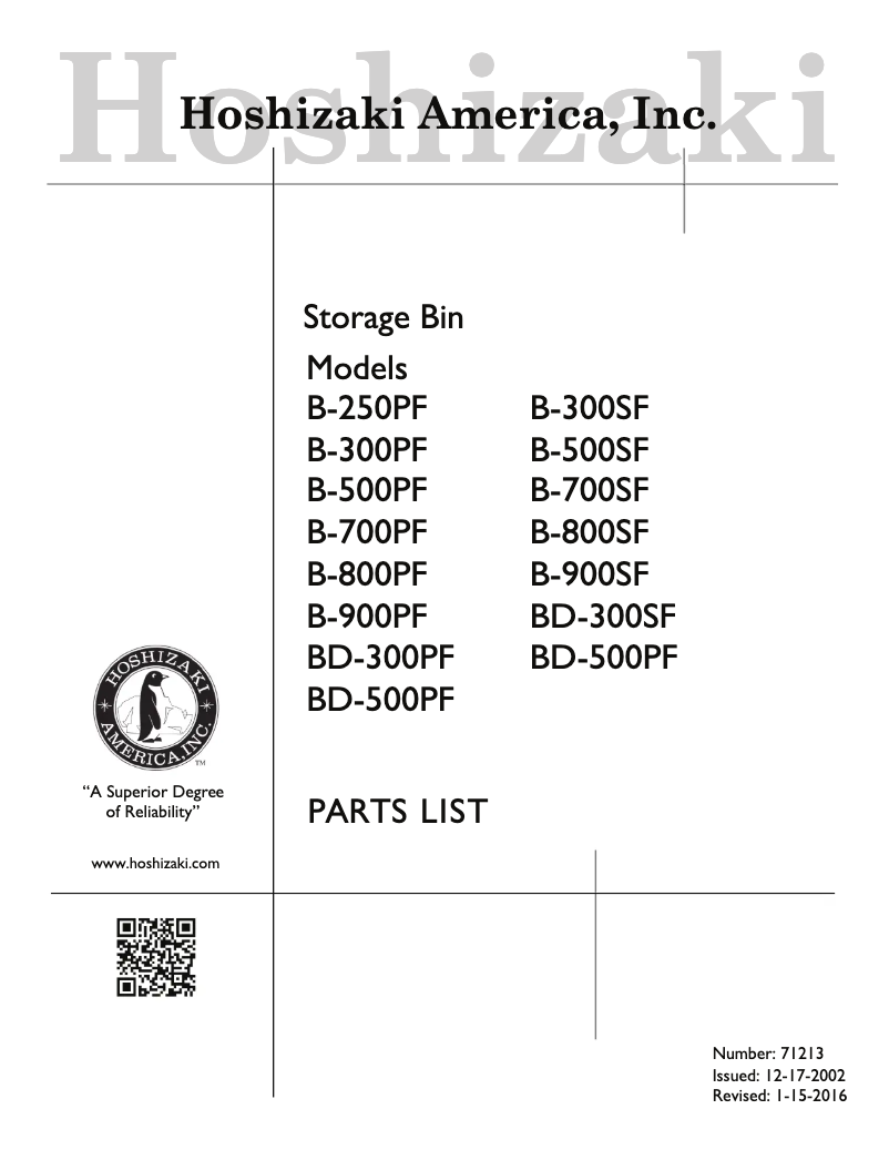 Page 1 de la notice Manuel d'utilisation et d'entretien Hoshizaki B-700SF