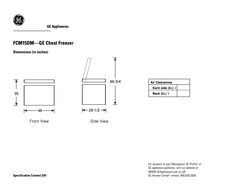 Page 1 de la notice Fiche technique GE FCM15DMWH
