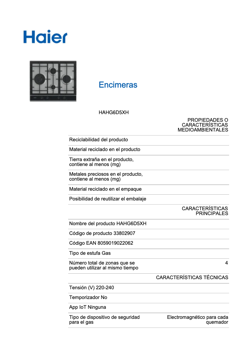 Page 1 de la notice Label énergétique Haier HAHG6D5XH