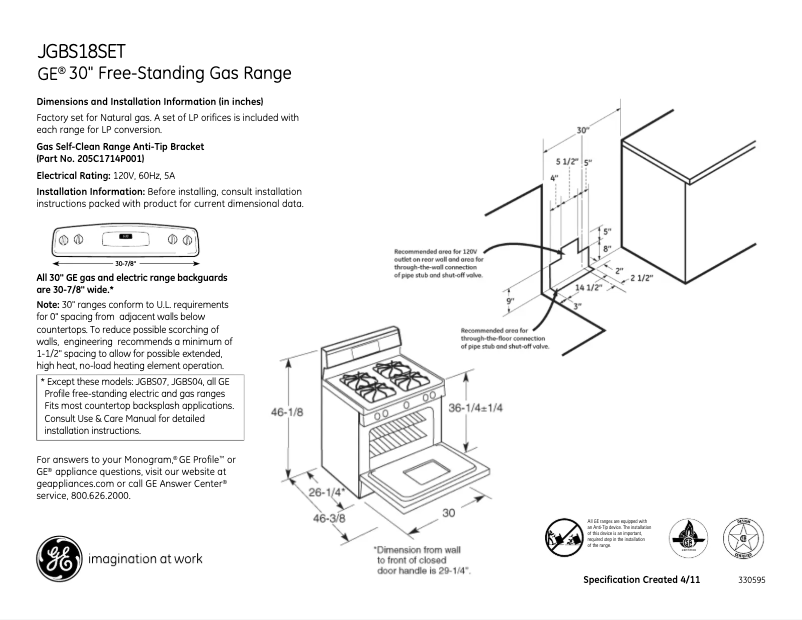 Page n°1 - Fiche technique GE JGBS18SETSS