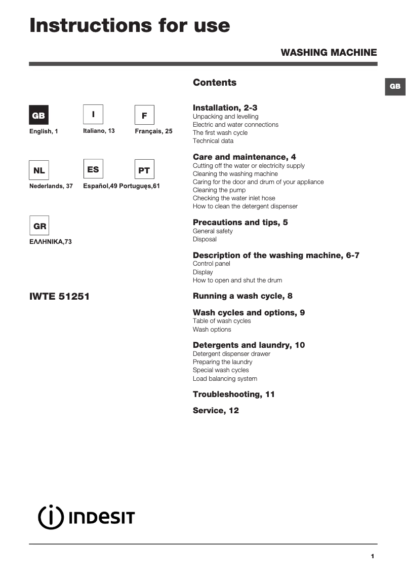 Página 1 del manual Manual de usuario Indesit IWTE 51251 ECO