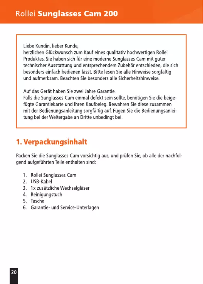 Page 1 of the manual User Manual Rollei Sunglasses Cam 200