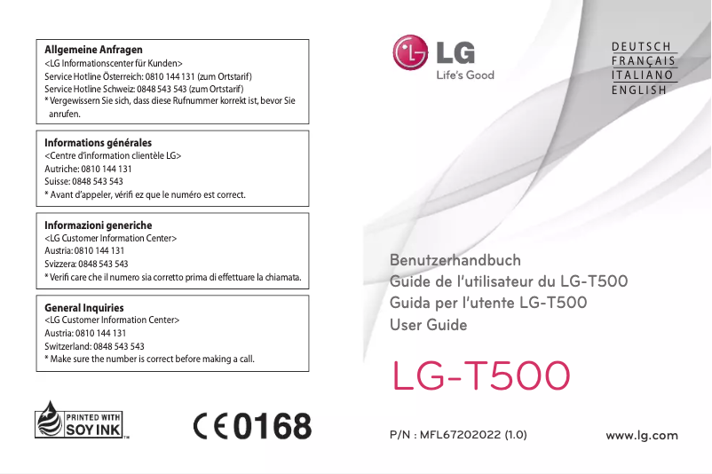 Page 1 de la notice Manuel utilisateur LG T500