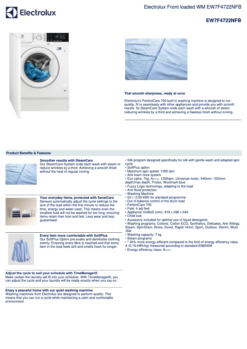Página 1 del manual Ficha técnica Electrolux EW7F4722NFB