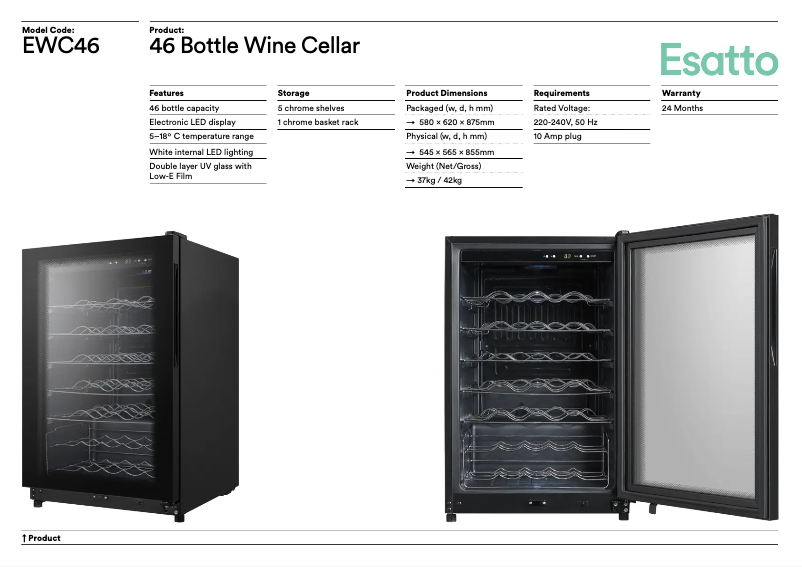 Página 1 del manual Ficha técnica Esatto EWC46