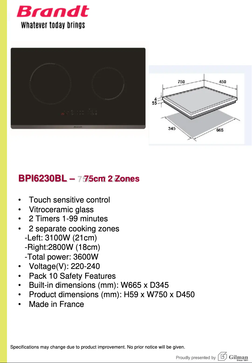 Page 1 de la notice Guide d'installation Brandt BPI6230BL