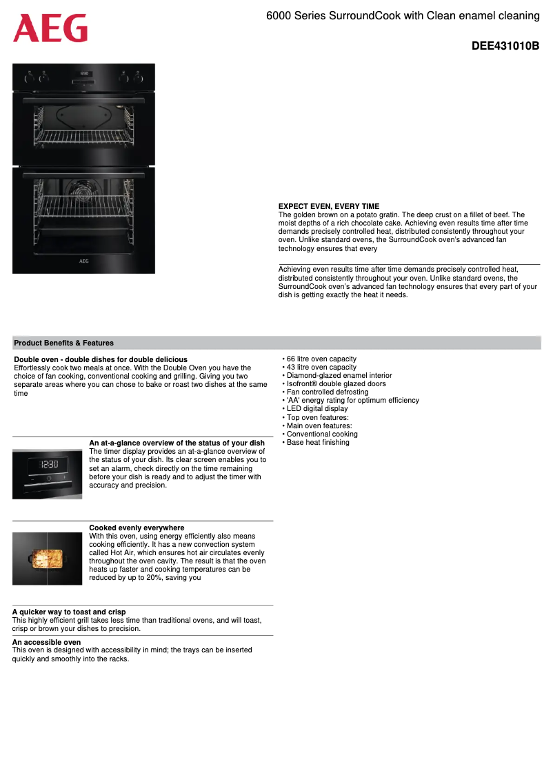 Page 1 de la notice Fiche technique AEG DEE431010B