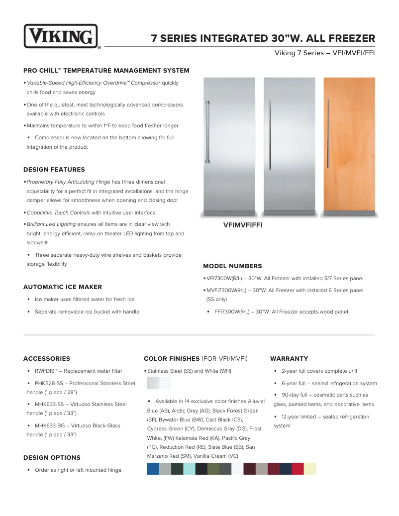 Page 1 de la notice Fiche technique Viking FFI7300WL