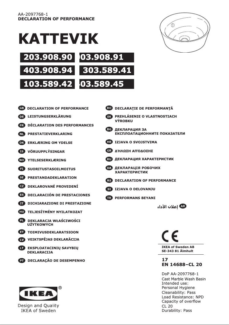 Page 1 de la notice Manuel utilisateur Ikea KATTEVIK 203.908.90