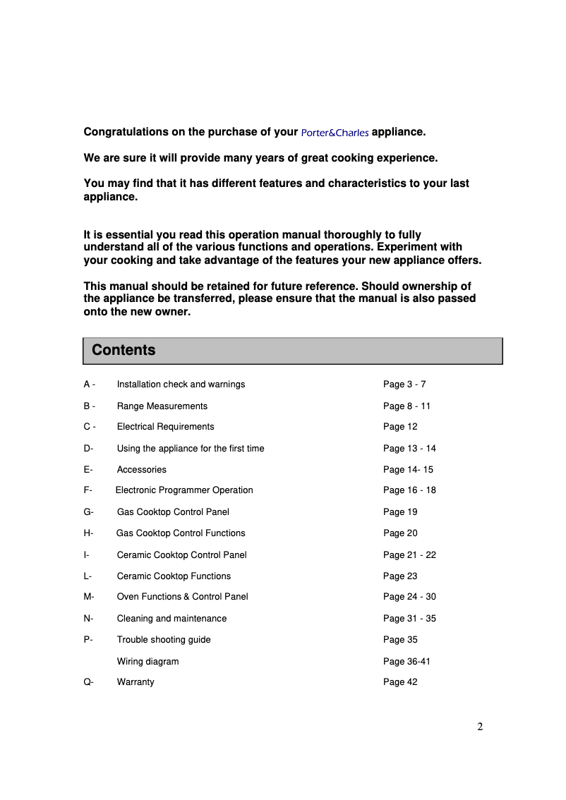 Page 1 de la notice Manuel utilisateur Porter & Charles FEC76B3
