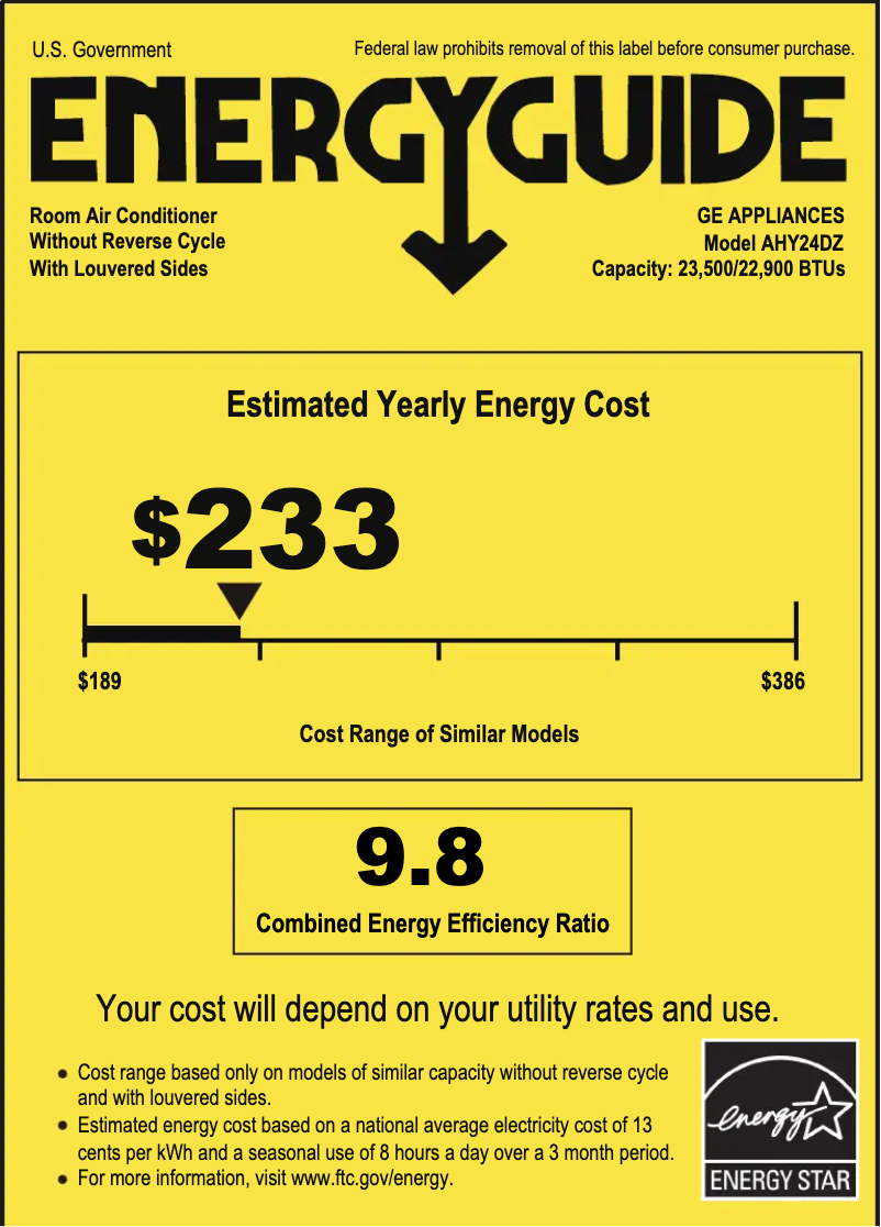 Página 1 del manual Etiqueta energética GE AHY24DZ