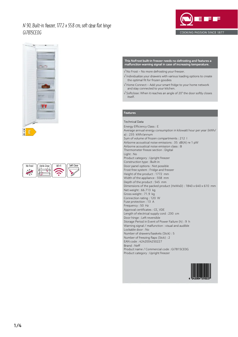 Page 1 of the manual Technical Sheet Neff GI7815CE0G