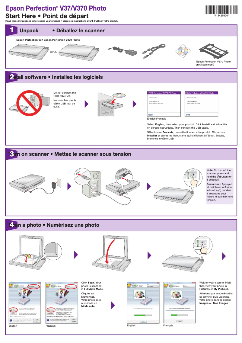 Page 1 de la notice Manuel utilisateur Epson Perfection V370