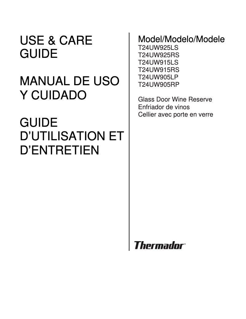 Página 1 del manual Manual de usuario Thermador T24UW925RS